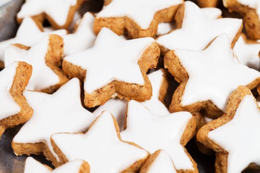 Close-up of many cinnamon stars for Christmas