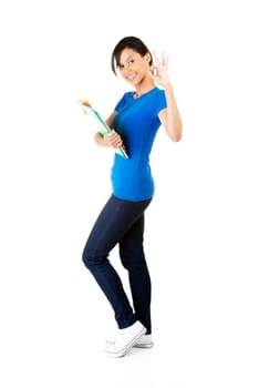 Happy student girl gesturing perfect, isolated on white