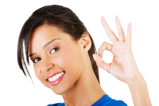 Happy student girl gesturing perfect, isolated on white