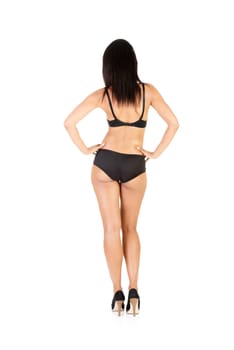 Sexy woman in black lingrie, isolated on white.