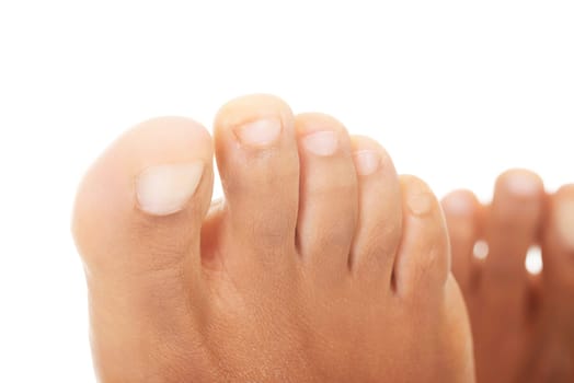 Beautiful female feet - close up on toes , isolated on white.