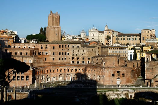 Close view of the Trajan's Market ruins located in Rome, Italy.