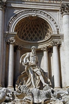 View of the most famous fountain of the world, Fontana di Trevi, Rome, Italy.