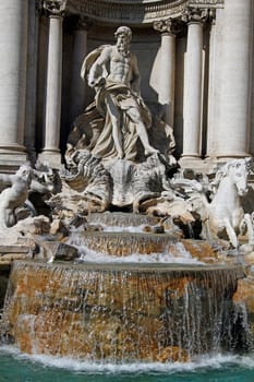 Detail from the most famous fountain of the world, Fontana di Trevi, Rome, Italy.