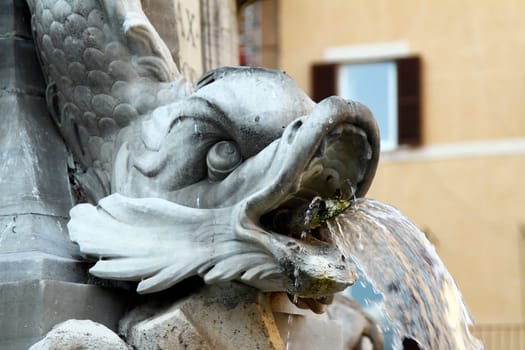 Statues detail from fountain near the Pantheon in piazza Rotonda, Rome, Italy.