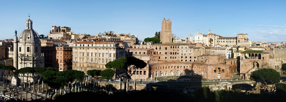Partial view of the Church Santa Maria di Loreto located near the Trajan's Market area in Rome, Italy