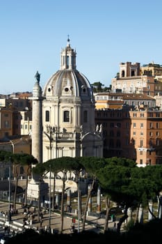 Partial view of the Church Santa Maria di Loreto located near the Trajan's Market area in Rome, Italy
