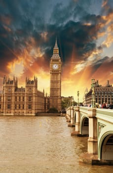 Houses of Parliament, Westminster Palace - London beautiful sunset colors.
