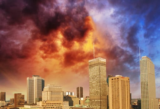 Montreal skyline with beautiful sky colors - Canada.