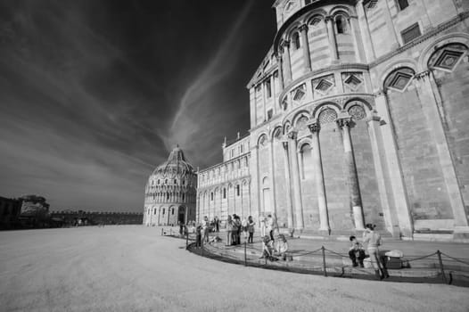 Pisa. Beautiful view of Meadow of Miracles - Infrared black and white picture.