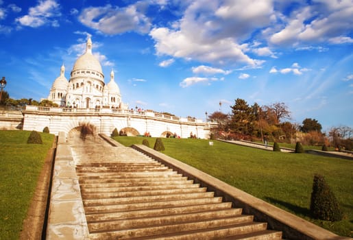 Wonderful view of Sacred Heart Cathedral and Steep Stairs - Paris.