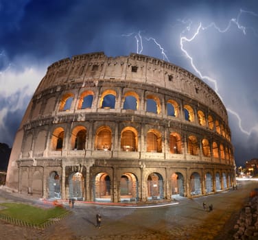 Beautiful dramatic sky over Colosseum in Rome.