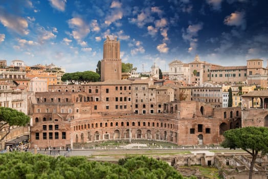 Ancient Ruins of Imperial Forum in Rome, via dei Fori Imperiali.