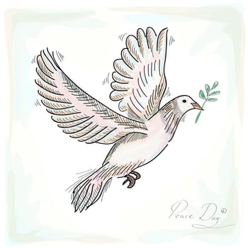 Hand drawn peace symbol dove bird with texture background. EPS10 Vector file organized in layers for easy editing.