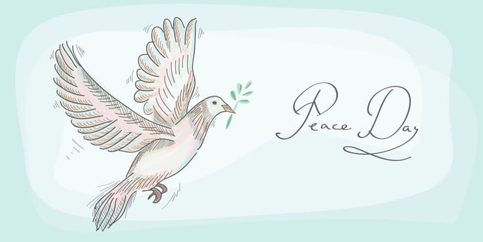 Hand drawn peace day symbol dove over texture background. EPS10 Vector file organized in layers for easy editing..