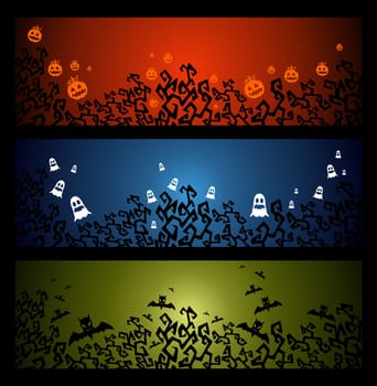 Halloween elements, pumpkin bats and ghosts web banners set. EPS10 Vector file organized in layers for easy editing..