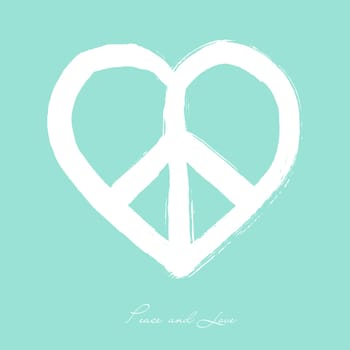 Isolated heart shape peace symbol brush style composition over blue background. EPS10 Vector file organized in layers for easy editing.