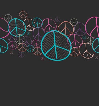 Colorful sketch style peace symbol seamless pattern background. EPS10 Vector file organized in layers for easy editing.