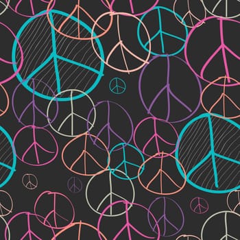 Colorful sketch style peace symbol seamless pattern background. EPS10 Vector file organized in layers for easy editing.