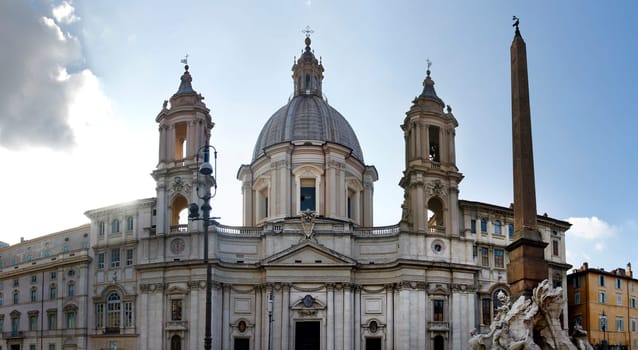 View of Sant' Agnese in Agone Church located on Piazza Navona, Rome Italy.