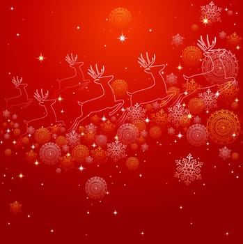 Merry Christmas red composition made with reindeer shapes, snowflakes and winter elements. EPS10 vector file organized in layers for easy editing.