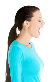 Woman stressed is going crazy in frustration.