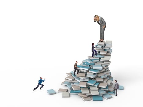 people run on books pile