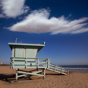 Santa Monica beach lifeguard tower in California USA