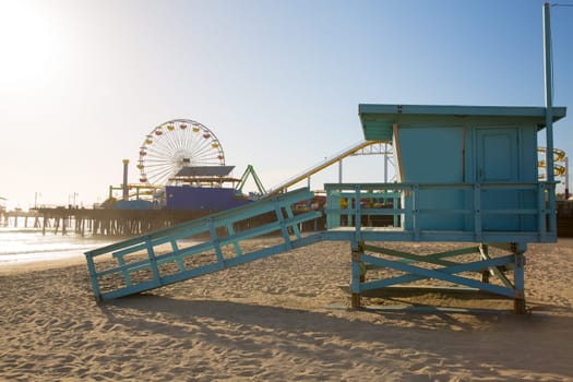 Santa Monica beach lifeguard tower in California USA