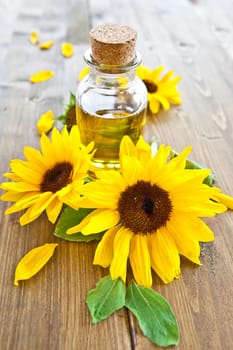 A bottle of oil with sunflower oil