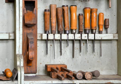 Tools in a carpentry workshop