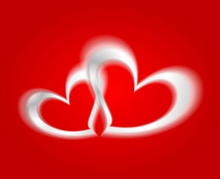 White hearts on the red background. Vector design