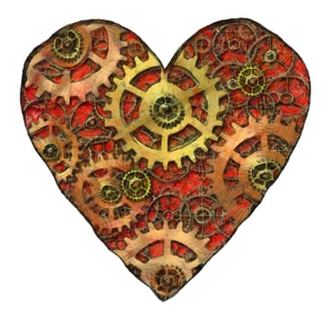Abstract image of the mechanical heart - drawing - mixed media - digitally altered