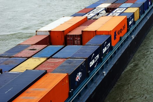 A bird's eye view of a container ship.