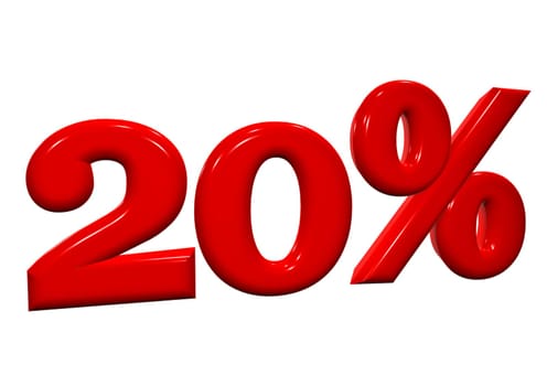 20 percent in red letters on a white background