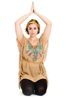 woman doing yoga. isolated on white background