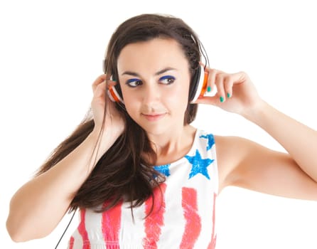 Young woman with headphones. girl listening to music in headphones