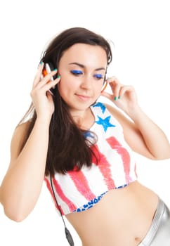 Young woman with headphones. girl listening to music in headphones