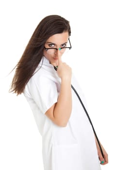 Doctor woman with medical syringe. young female doctor with syringe