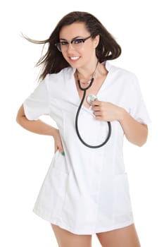 Doctor woman with medical syringe. young female doctor with syringe