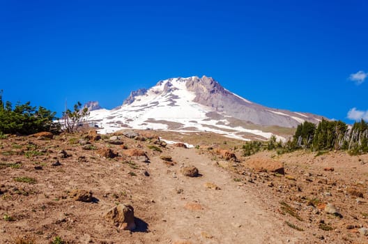 View of the peak of Mt. Hood, part of the Cascade range in Oregon