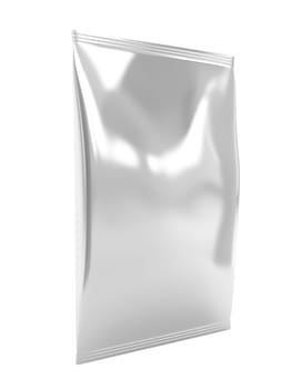 Silver food packaging bag, isolated on white background