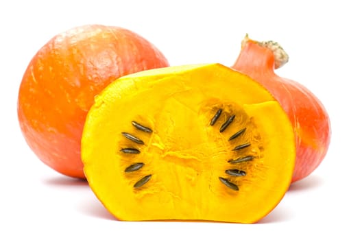 Orange pumpkin sliced with seeds