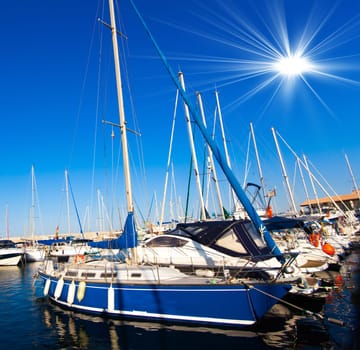 boats in harbor. Boats bow in marina