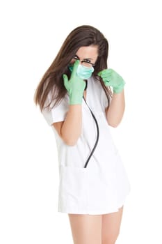 medical doctor woman with stethoscope. Portrait of a beautiful woman doctor Isolated over white background.