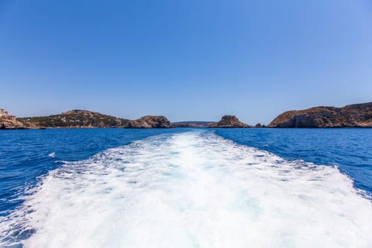 The waves from a high-speed boat. waterway.  Sea Travel
