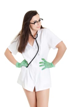 medical doctor woman with stethoscope. Portrait of a beautiful woman doctor Isolated over white background.