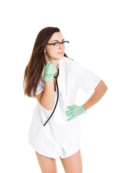 medical doctor woman with stethoscope. Portrait of a beautiful woman doctor Isolated over white background.