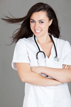 Portrait of a friendly female doctor. happy young smiling female doctor