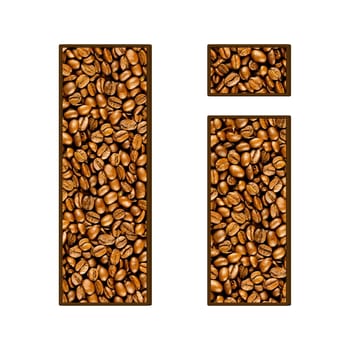 coffee letter on white.  One letter of  coffee alphabet. Letter I